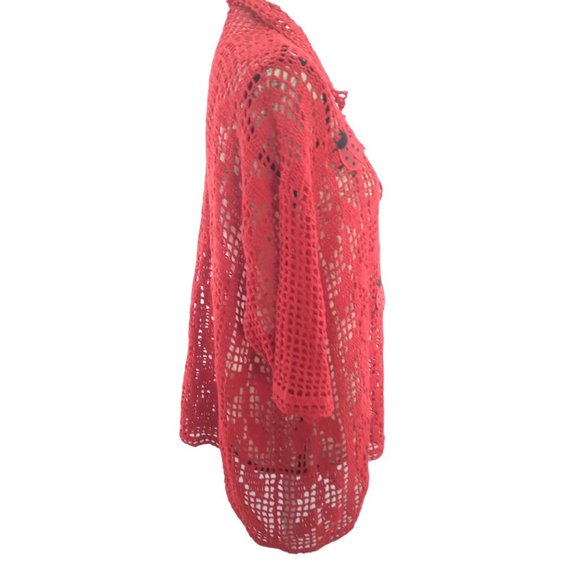 Morgan Cole open knit red button unique cardigan w/ Ladybugs measures Large/XL - Picture 3 of 16